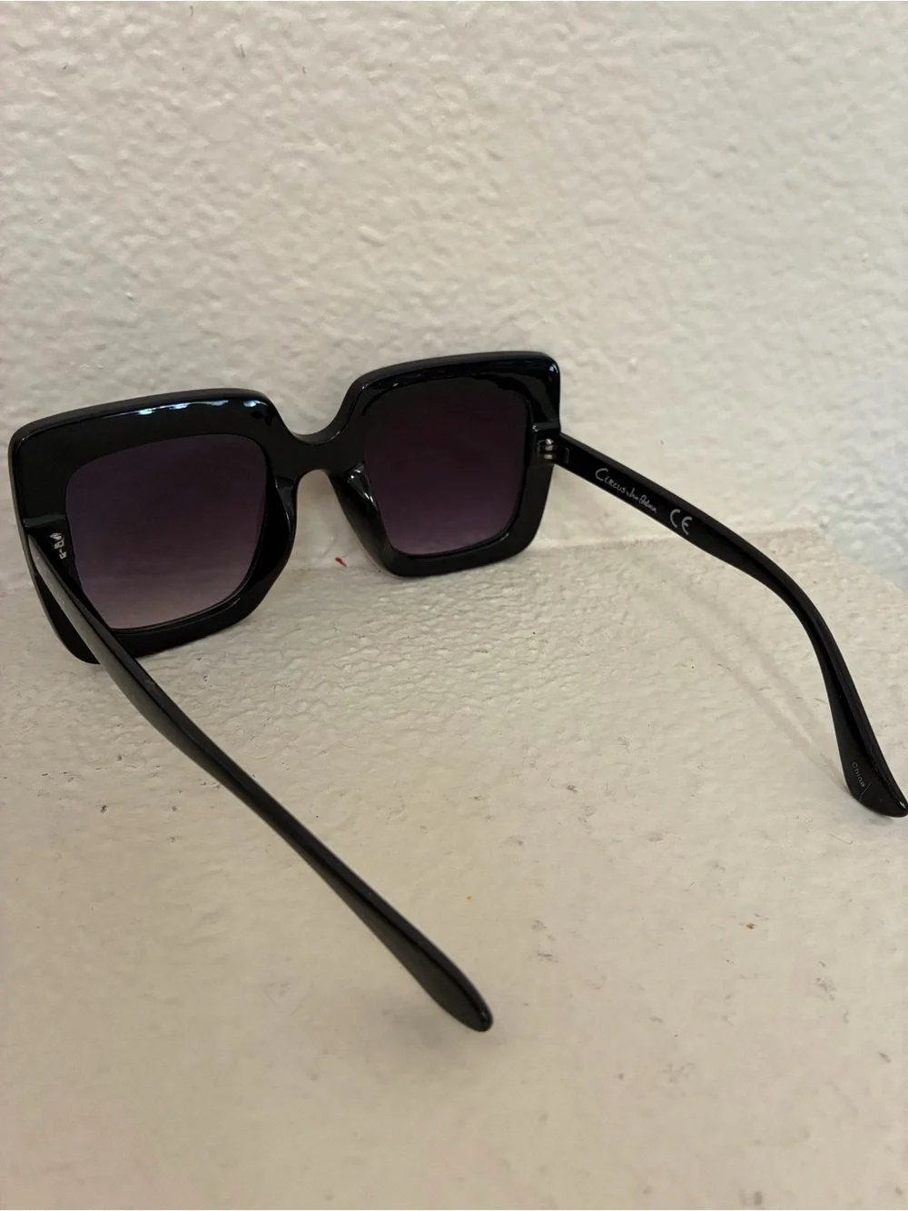 Circus by Sam Edelman Black Crystal-Trim Oversized Square Sunglasses
